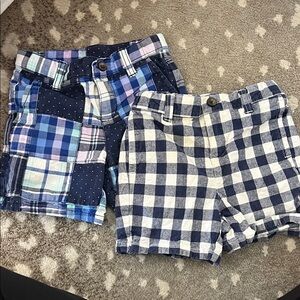 Janie and Jack 2 pair of Blue and White Plaid and madra Shorts